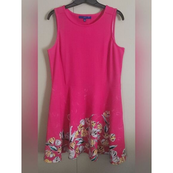 Apt. 9 Dresses & Skirts - D36 Apt 9 Bright Pink Fit & Flare Summer Tank Dress yellow & white floral hem
